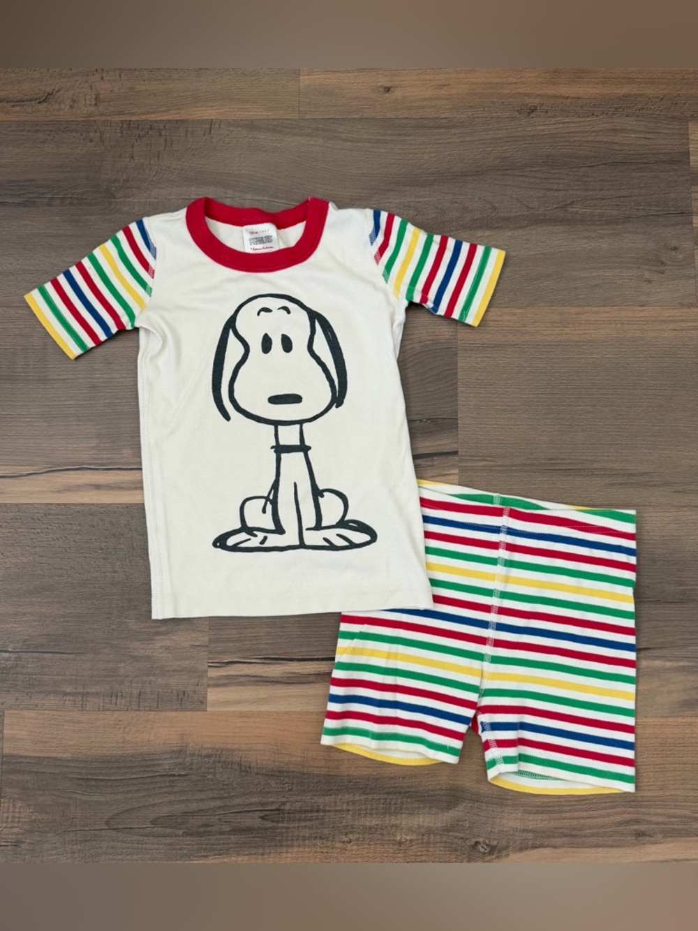 Hanna Andersson Youth Peanuts Snoopy Shorts & Tee Pajamas Size 120 6-7